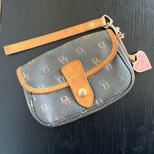 Vintage Dooney & Bourke. Black Signature Monogram DB Rainbow Logo Wristlet.